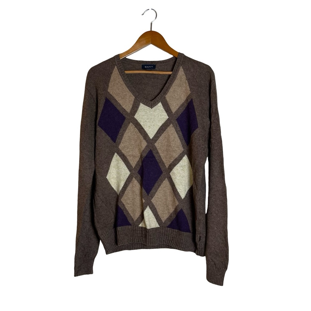 Gant alpaca & wool blend v neck argyle sweater. Size medium
